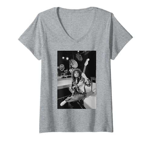 Damen Marc Bolan T Rex am Set von Rock On with 45 TV Show 1975 T-Shirt mit V-Ausschnitt von Iconic Photo Moments