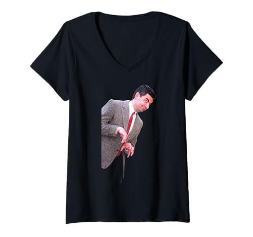 Damen Mr Bean Blackadder Schauspieler & Comedian Rowan Atkinson T-Shirt mit V-Ausschnitt von Iconic Photo Moments