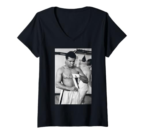 Damen Muhammad Ali Boxtraining Smokin' Joe Frazier Fight MSG T-Shirt mit V-Ausschnitt Damen Muhammad Ali Boxtraining Smokin' Joe Frazier Fight MSG T-Shirt mit V-Ausschnitt von Iconic Photo Moments