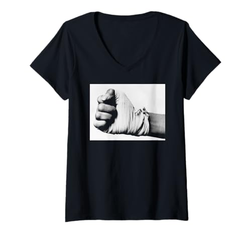 Damen Muhammad Ali Rumble In The Jungle Promo Wrapped Faust Boxen T-Shirt mit V-Ausschnitt von Iconic Photo Moments