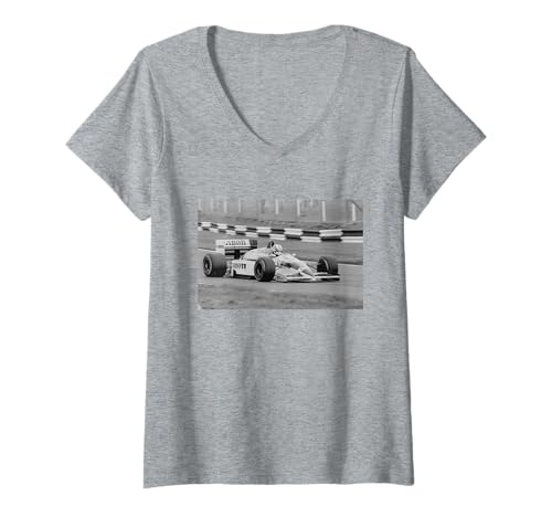 Damen Nigel Mansell in Brands Hatch 1986 Britischer Rennfahrer T-Shirt mit V-Ausschnitt von Iconic Photo Moments