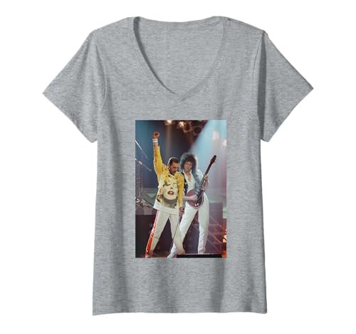 Damen Queen Freddie Mercury Brian May The Miracle Videoshooting T-Shirt mit V-Ausschnitt von Iconic Photo Moments