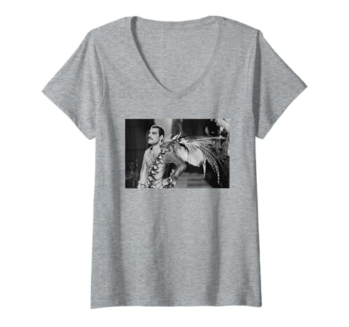 Damen Queen Freddie Mercury It's A Hard Life Videodreh 1984 T-Shirt mit V-Ausschnitt von Iconic Photo Moments