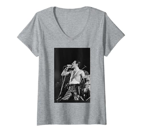 Damen Queen Lead Sänger Freddie Mercury NEC Arena The Works Tour T-Shirt mit V-Ausschnitt von Iconic Photo Moments
