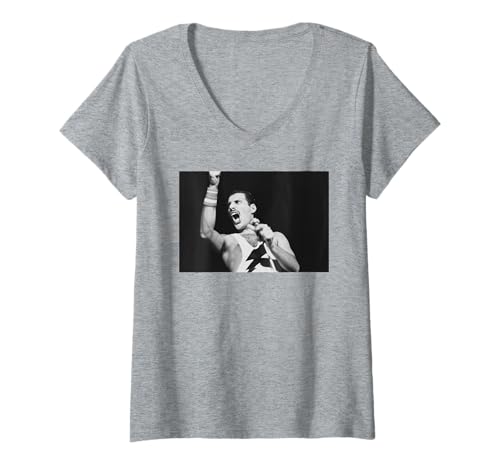 Damen Queen Live In Concert Freddie Mercury 1984 T-Shirt mit V-Ausschnitt von Iconic Photo Moments