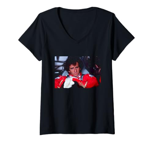 Damen Rennfahrer Alain Prost British Motor GP Silverstone 1989 T-Shirt mit V-Ausschnitt von Iconic Photo Moments