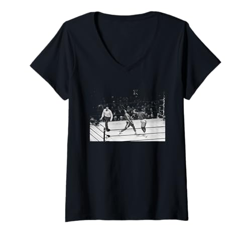 Damen The Fight Boxing Muhammad Ali Joe Frazier Lands Linker Haken T-Shirt mit V-Ausschnitt von Iconic Photo Moments