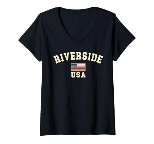 Damen Vintage Riverside USA Amerikanische Flagge Kalifornien Cool Souvenir T-Shirt mit V-Ausschnitt Damen Vintage Riverside USA Amerikanische Flagge Kalifornien Cool Souvenir T-Shirt mit V-Ausschnitt von Iconic Riverside USA United States Of America