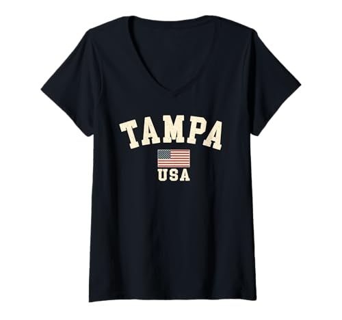 Damen Vintage Tampa USA Amerikanische Flagge Florida Cool Souvenir Retro T-Shirt mit V-Ausschnitt Damen Vintage Tampa USA Amerikanische Flagge Florida Cool Souvenir Retro T-Shirt mit V-Ausschnitt von Iconic Tampa USA United States Of America Keepsake