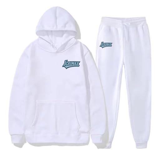 Icrimax Hoodie Sportanzug Unisex Lockere Passform Anzug Für Paare Herren Freizeit Einfarbiger Hoodies Sportanzug Sport-Print Kapuzenpullover Plus Size Sweatshirt Anzug -White||s von Icrimax