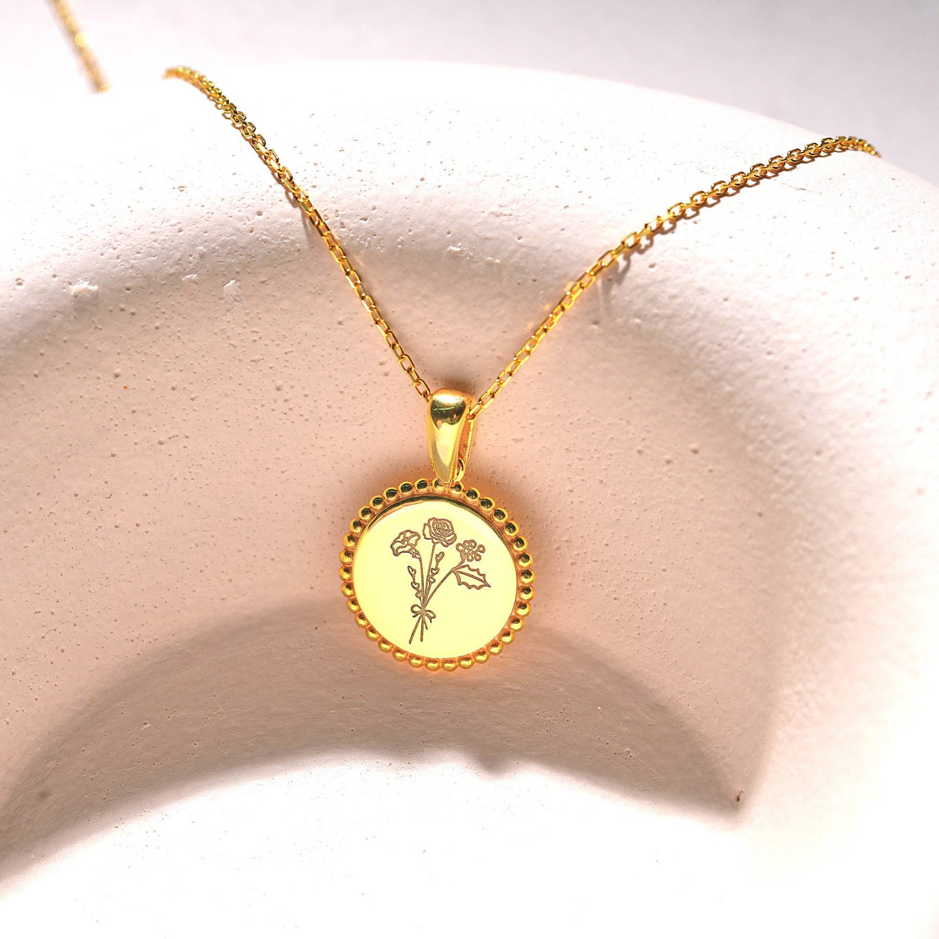 14K Solid Gold Geburtsblumenstrauß Halskette Einzigartiges Personalisiertes Geschenk Für Sie Personalisierte Mama Geburtstagsgeschenk Schmuck von IdaJewelryDesign