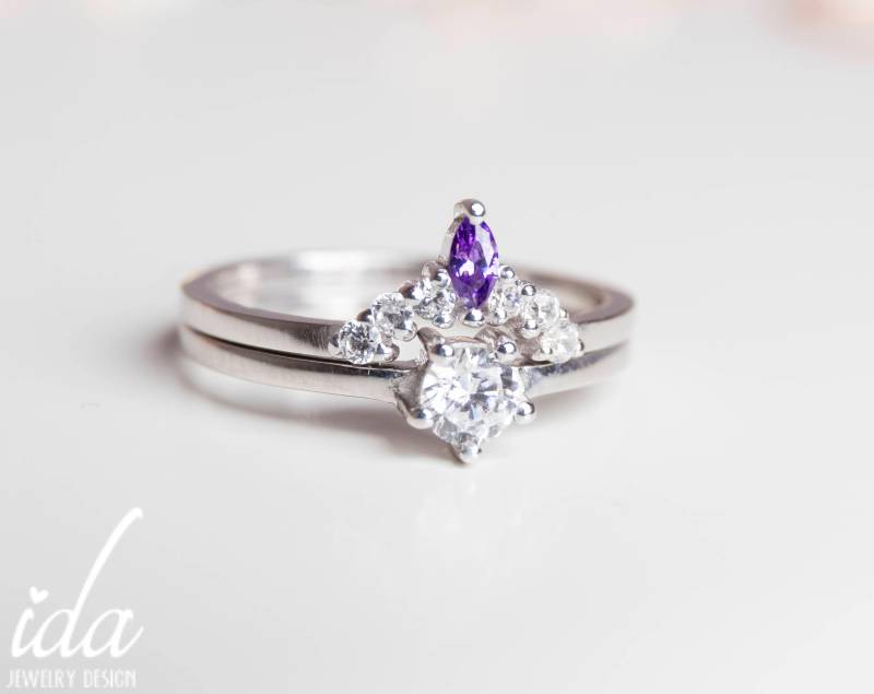 Art Deco Verlobungsring - Diamant Vintage Einzigartiger Set Ehering von IdaJewelryDesign