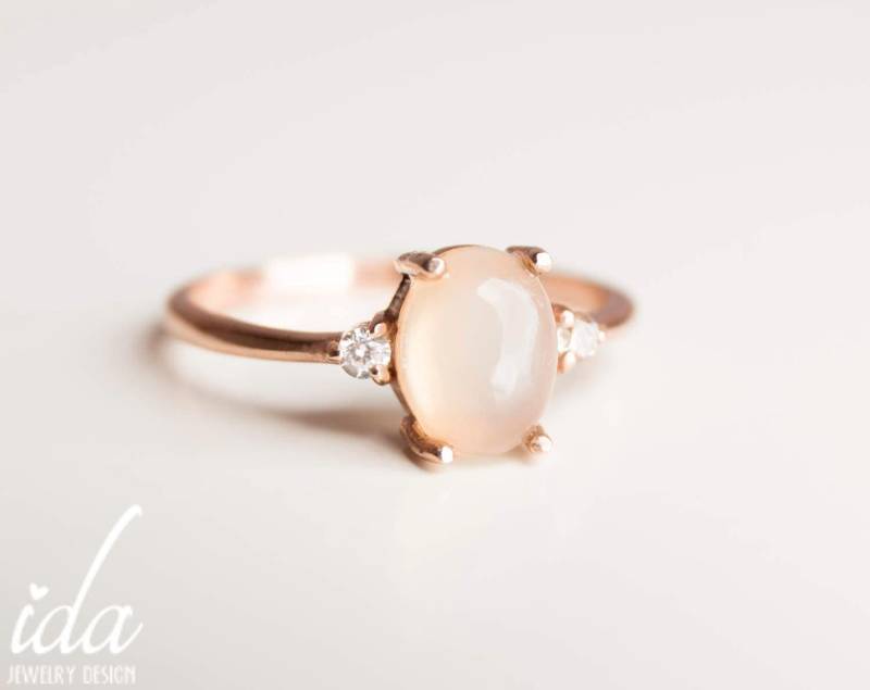 Mondstein Verlobungsring - Roségold Diamant Ringe Cluster Ring Verlobungsringe Für Damen von IdaJewelryDesign