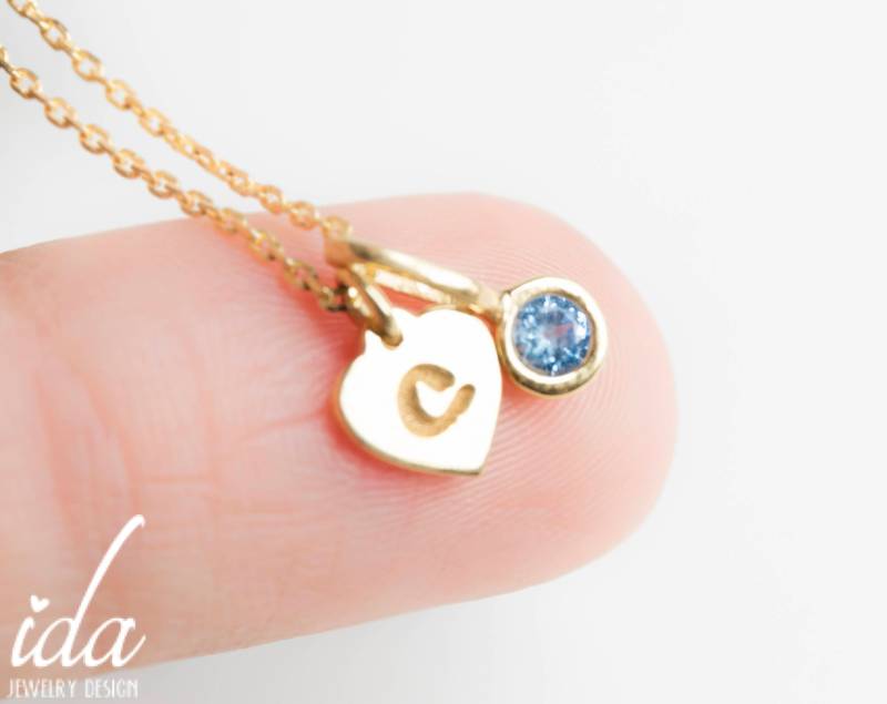 Personalisierte Halskette - Initial Gold Geburtsstein Personalisiertes Geschenk Für Sie -Goldschmuck- Weihnachtsgeschenke von IdaJewelryDesign