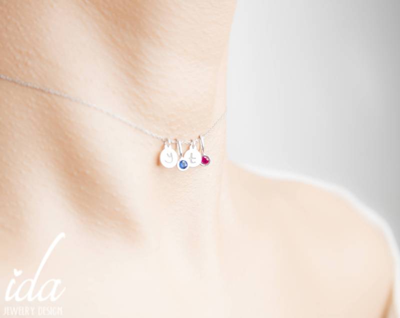 Personalisierte Initiale Halskette Mit Geburtsstein - Initial Jewelry Sterling Silber Zierliche von IdaJewelryDesign