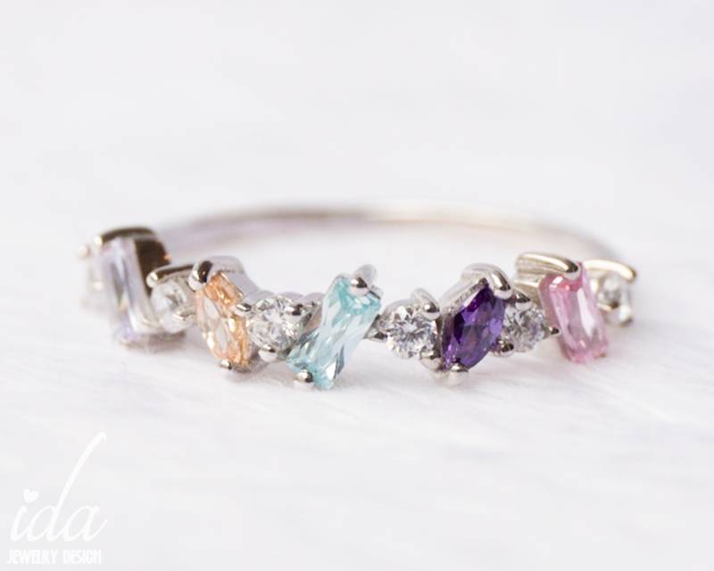 Personalisierter Birthstone Schmuck, Amethyst Citrin Aquamarin Turmalin Ring, Einzigartige Geschenke Für Mutter Oder Großmutter Geschenk, Ringe von IdaJewelryDesign