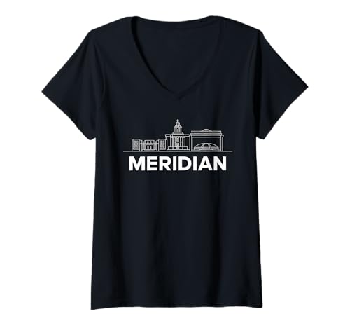Damen Skyline von Meridian T-Shirt mit V-Ausschnitt Damen Skyline von Meridian T-Shirt mit V-Ausschnitt von Idaho Meridian Town