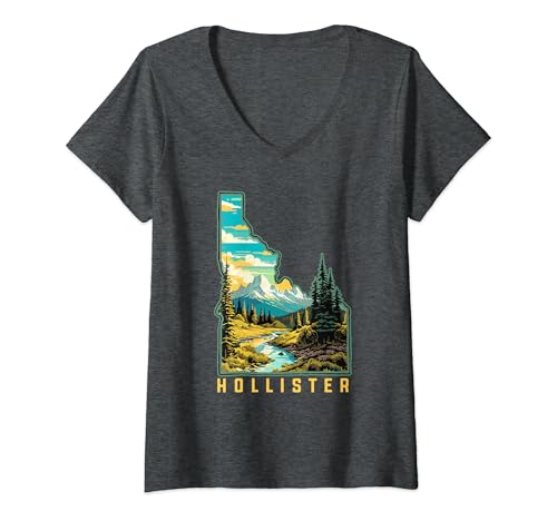 Damen Hollister Idaho State Outdoor Nature Graphic T-Shirt mit V-Ausschnitt von Idaho State Pride Nature & Outdoor Hiking Gear