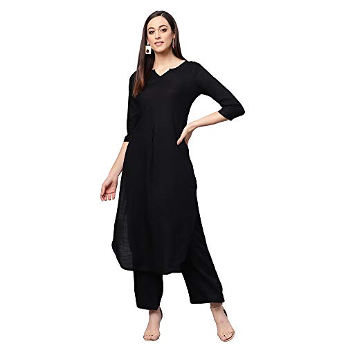 Idalia Damen Rayon Kurta mit Palazzo Hose, Größe XS, Schwarz, Schwarz, X-Small von Idalia