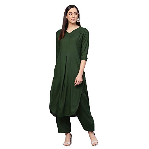 idaLia Kurta aus Viskose, einfarbig, gerade, mit Palazzo-Hose, langes Designer-Set, 3/4-Ärmel, Rundhalsausschnitt, wadenlang, Grün, M idaLia Kurta aus Viskose, einfarbig, gerade, mit Palazzo-Hose, langes Designer-Set, 3/4-Ärmel, Rundhalsausschnitt, wadenlang, Grün, M von Idalia