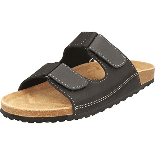 Supersoft Herren Hausschuhe Pantoletten 174-005 mit Klettverschluss und Lederfußbett (Black/Grey, Numeric_44) von Idana