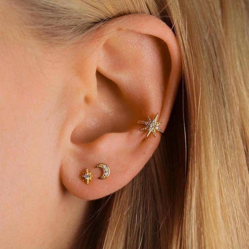 Mond Und Sterne Ohrstecker Set Gold, Earcuff Set, Celestial Ohrringe, Filigrane Boho Ohrstecker, Astrologie Schmuck, Geschenk Für Sie von IdasBlue