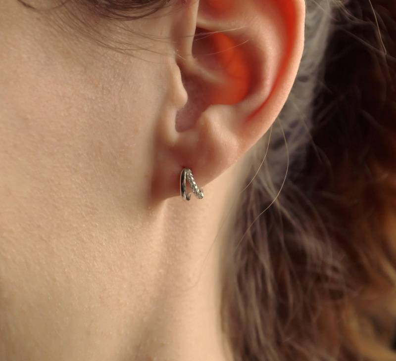 Zierliche Creole Cz Silber Zirkonia Creolen Ohrringe Kleine Ohrring von IdasBlue