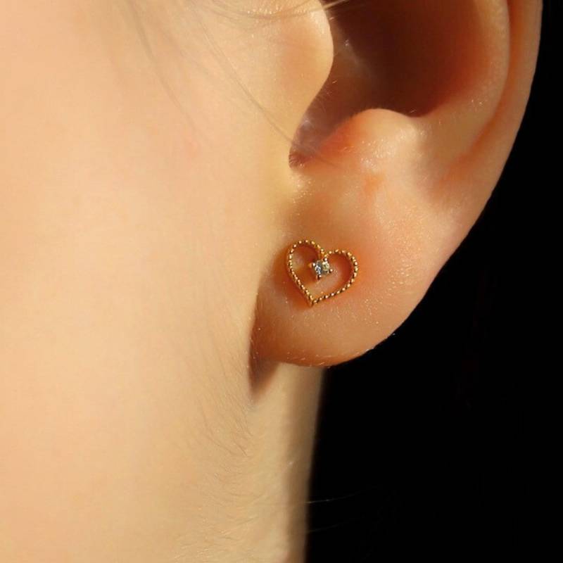 Zierliche Herz Ohrstecker Mit Zirkonia Goldene Herzohrringe Gold Brautschmuck Brautohrringe von IdasBlue