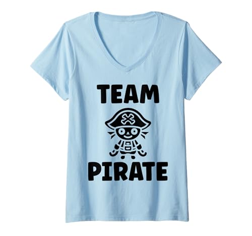 Damen Humor skull pirates minimalist simple team pirate T-Shirt mit V-Ausschnitt von Idea Piracy Humor Funny Pirate