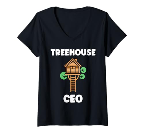 Damen Home Nature tree house minimalist simple CEO treehouse T-Shirt mit V-Ausschnitt von Idea humor hut in funny tree house
