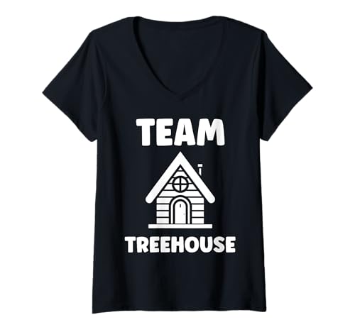 Damen Nature tree house in minimalist trees simple team tree house T-Shirt mit V-Ausschnitt von Idea humor hut in funny tree house