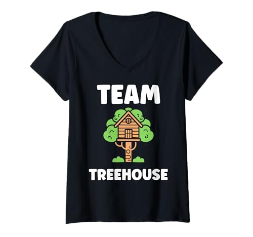 Damen Nature tree house in minimalist trees simple team tree house T-Shirt mit V-Ausschnitt von Idea humor hut in funny tree house
