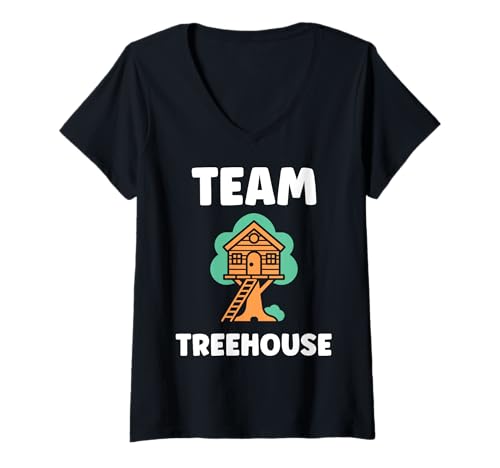 Damen Nature tree house in minimalist trees simple team tree house T-Shirt mit V-Ausschnitt von Idea humor hut in funny tree house