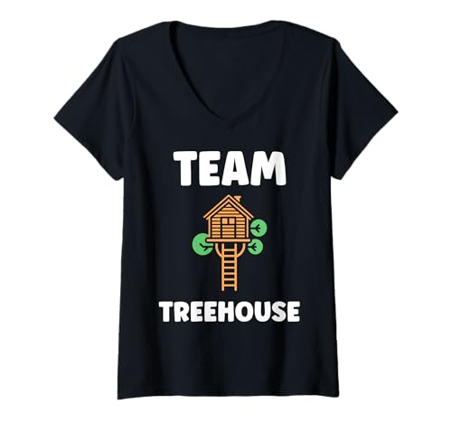 Damen Nature tree house in minimalist trees simple team tree house T-Shirt mit V-Ausschnitt von Idea humor hut in funny tree house