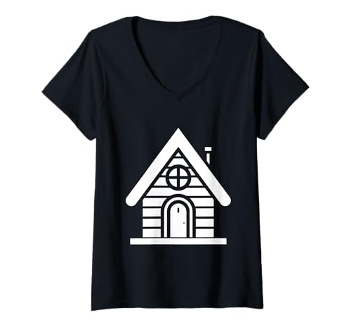 Damen Nature tree house in minimalist trees simple tree house T-Shirt mit V-Ausschnitt von Idea humor hut in funny tree house