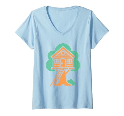 Damen Nature tree house in minimalist trees simple tree house T-Shirt mit V-Ausschnitt von Idea humor hut in funny tree house