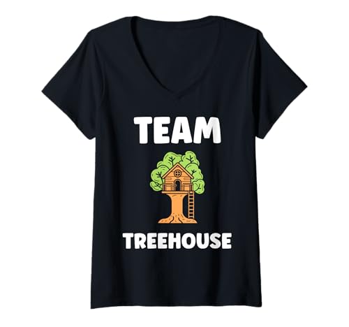 Damen Nature treehouse in minimalist trees simple team tree house T-Shirt mit V-Ausschnitt von Idea humor hut in funny tree house