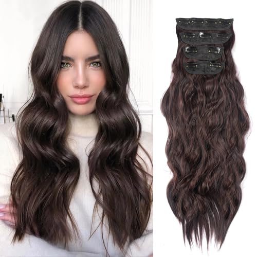 Ideal Swan Clip in Extensions Dunkelbraun, Clip Extensions Haarverlängerung Gewellte, Haarteile Natürliche 4Pcs Extensions Haare Synthetik für Frauen Ideal Swan Clip in Extensions Dunkelbraun, Clip Extensions Haarverlängerung Gewellte, Haarteile Natürliche 4Pcs Extensions Haare Synthetik für Frauen von Ideal Swan