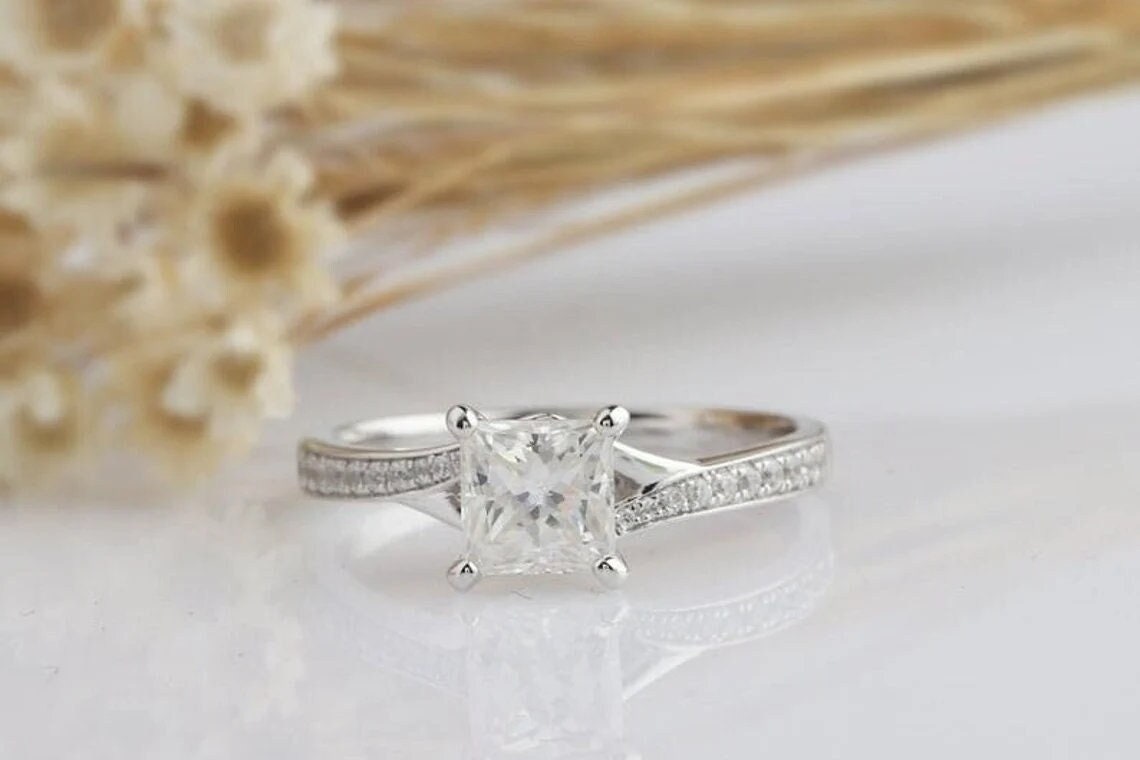 2.89 Tw Princess Cut Diamant Verlobungsring in Sterling Silber Prinzessin Solitär Ehering Jahrestag/Vorschlag Ring von IdealJewelryGifts
