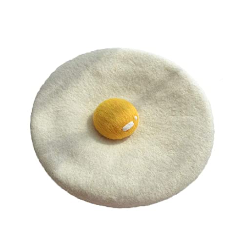 Baskenmütze mit niedlichem pochiertem Ei, weicher Wollfilz, handgefertigt, Maler, kreative Mütze für Damen, Kinder, Mädchen, beige, M Baskenmütze mit niedlichem pochiertem Ei, weicher Wollfilz, handgefertigt, Maler, kreative Mütze für Damen, Kinder, Mädchen, beige, M von Idealplast