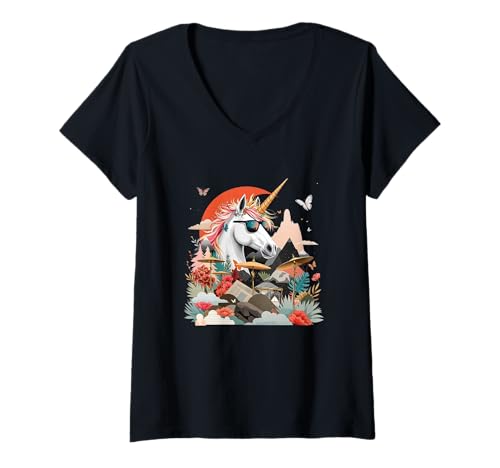 Damen Unicorn Rock Star Music Lover, Schlagzeuger-Set mit Becken T-Shirt mit V-Ausschnitt Damen Unicorn Rock Star Music Lover, Schlagzeuger-Set mit Becken T-Shirt mit V-Ausschnitt von Ideas for Unicorn Lovers