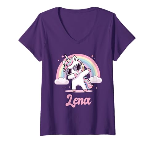 Damen Lena Geschenk Vorname personalisiert Mädchen Einhorn T-Shirt mit V-Ausschnitt Damen Lena Geschenk Vorname personalisiert Mädchen Einhorn T-Shirt mit V-Ausschnitt von Idée Cadeau Prénoms Personnalisé