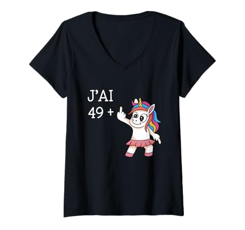 Damen J'ai 49 Plus 1 Einhorn Humor Geburtstag Frau 50 Jahre T-Shirt mit V-Ausschnitt Damen J'ai 49 Plus 1 Einhorn Humor Geburtstag Frau 50 Jahre T-Shirt mit V-Ausschnitt von Idée-cadeau Humour Femme 50 Ans