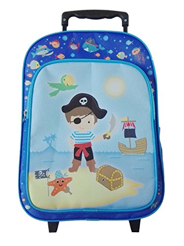 Idena 22045 - Rucksack Trolley mit 2 Rollen für Kinder, blau mit Piraten Motiv, als Handgepäckskoffer, Schultrolley und Kinderrucksack, ca. 40 x 28 x 17 cm von Idena