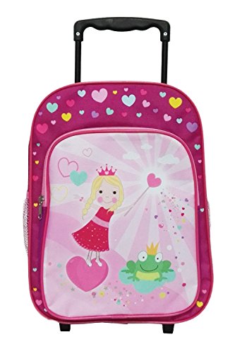 Idena 22047 - Rucksack Trolley mit 2 Rollen für Kinder, pink mit Prinzessinnen Motiv, als Handgepäckskoffer, Schultrolley und Kinderrucksack, ca. 40 x 28 x 17 cm von Idena
