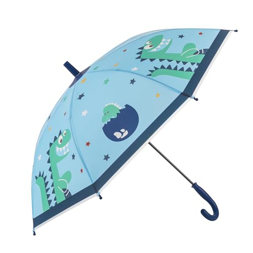 Idena 50117 - Regenschirm für Kinder aus Kunststoff mit Dino Motiv, Stockschirm mit manueller Öffnung, Durchmesser 83 cm und Länge ca. 66 cm von Idena