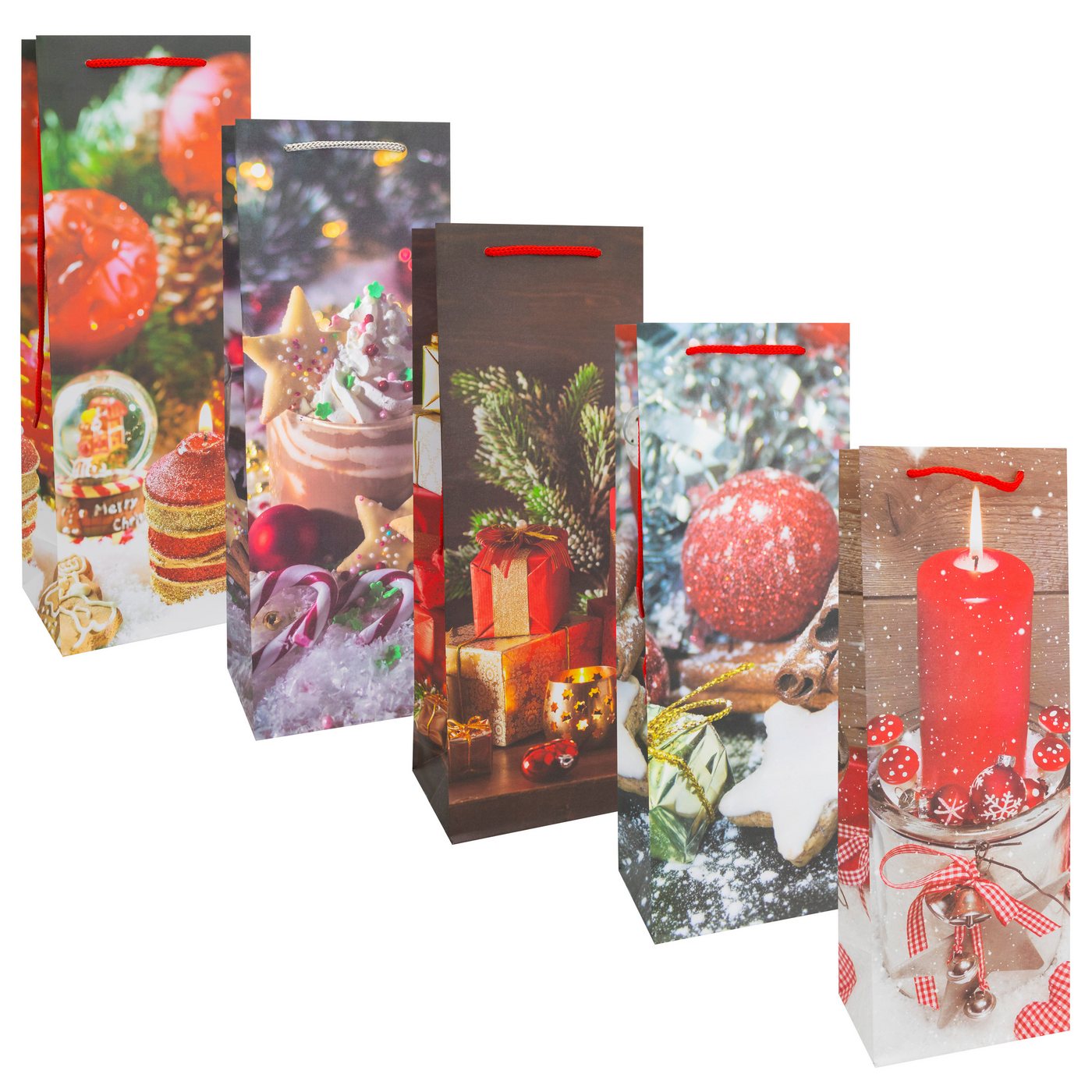 Idena Tragetasche Idena Flaschentasche classic 12x35x9cm Weihnachten 5fach sortiert von Idena