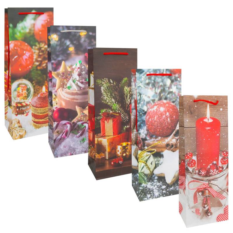 Idena Tragetasche Idena Flaschentasche classic 12x35x9cm Weihnachten 5fach sortiert von Idena