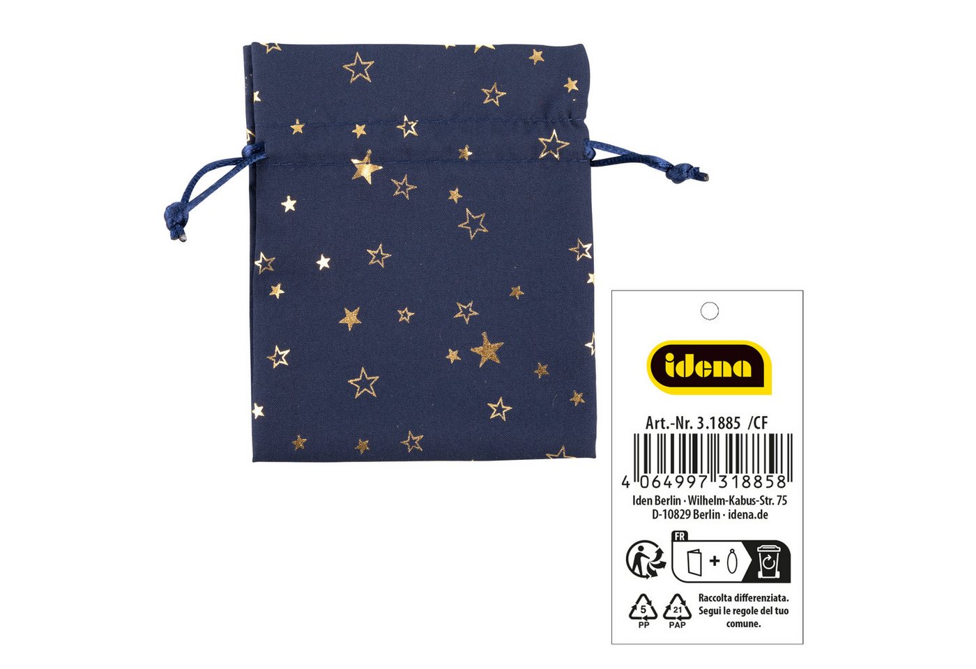 Idena Tragetasche Idena Stoffsäckchen Weihnachten blau/Stern 13x18cm von Idena