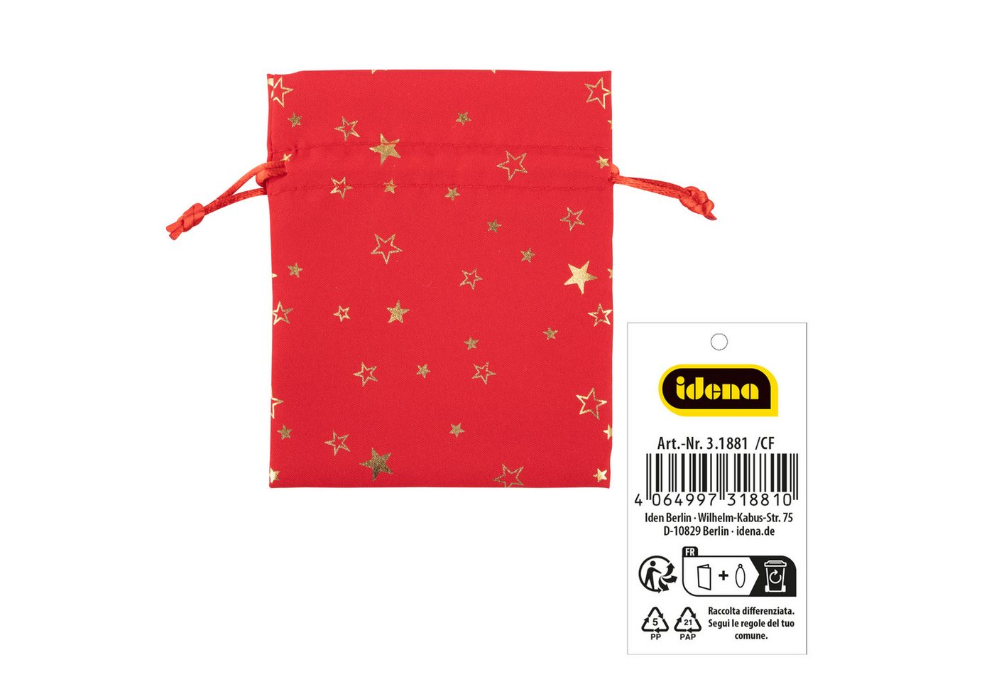 Idena Tragetasche Idena Stoffsäckchen Weihnachten rot / Stern 10x13cm von Idena